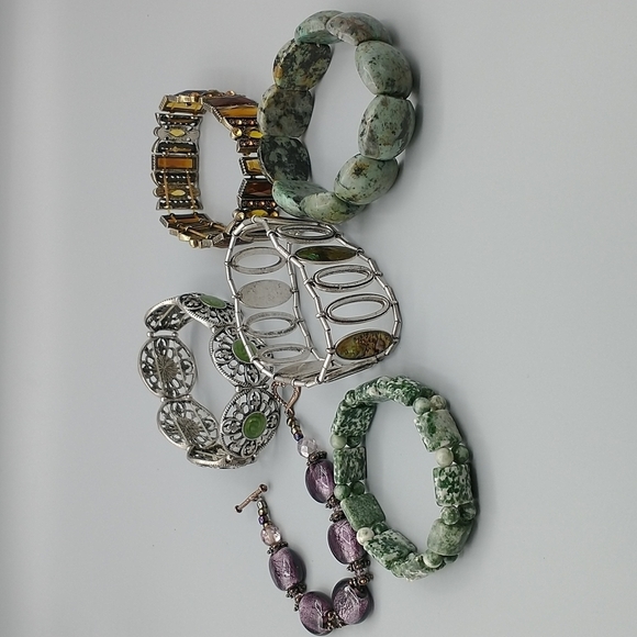 Abalone shell stretch necklace+lot of 5 bracelets - Picture 1 of 10